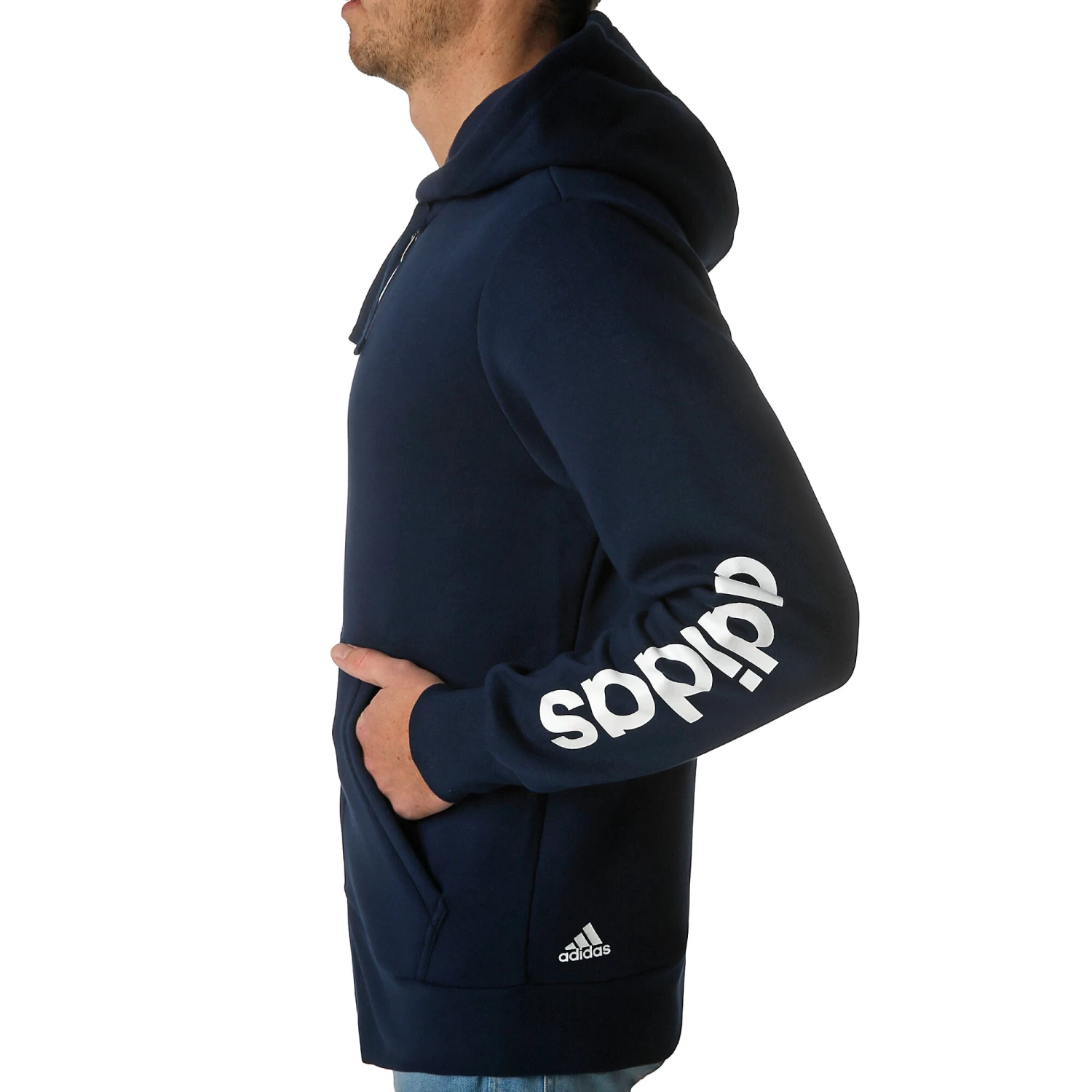 ADIDAS Essentials Linear Full-Zip Hoody Men - Dark Blue, White 4 ADIDAS Essentials Linear Full-Zip Hoody Men - Dark Blue, White - Image 4