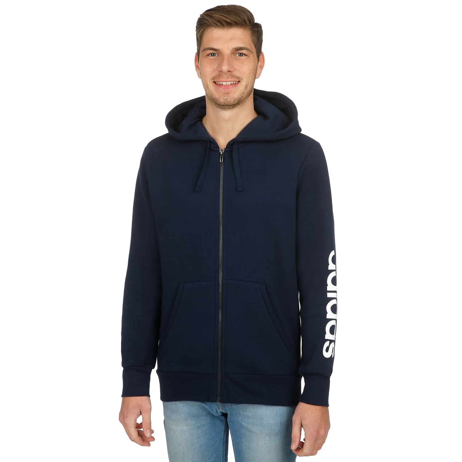 ADIDAS Essentials Linear Full-Zip Hoody Men - Dark Blue, White 3 ADIDAS Essentials Linear Full-Zip Hoody Men - Dark Blue, White - Image 3