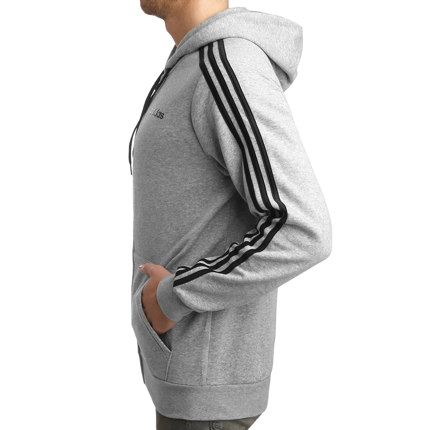 ADIDAS Essentials 3 Stripes Zip Hoodie Men - Lightgrey, Black 4 ADIDAS Essentials 3 Stripes Zip Hoodie Men - Lightgrey, Black - Image 4