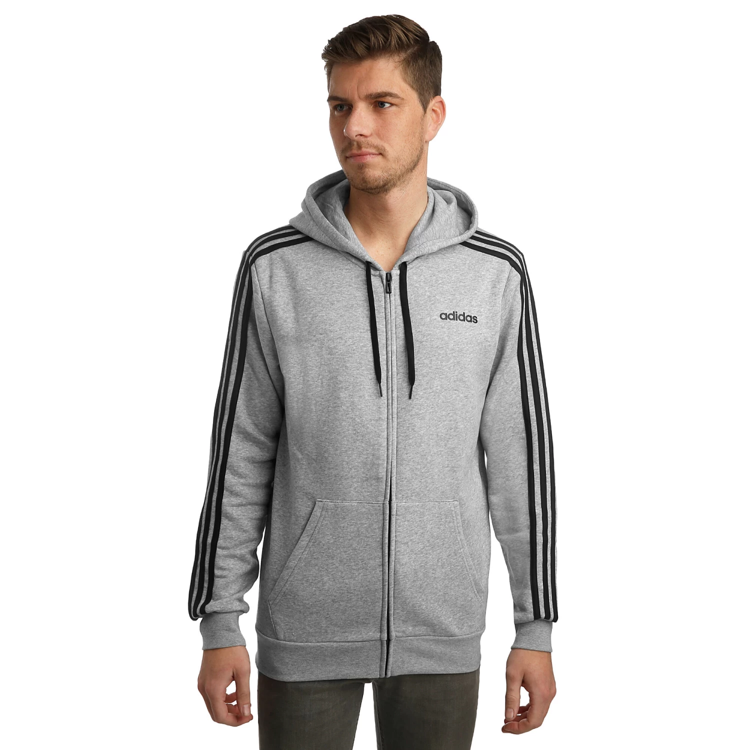ADIDAS Essentials 3 Stripes Zip Hoodie Men - Lightgrey, Black 3 ADIDAS Essentials 3 Stripes Zip Hoodie Men - Lightgrey, Black - Image 3