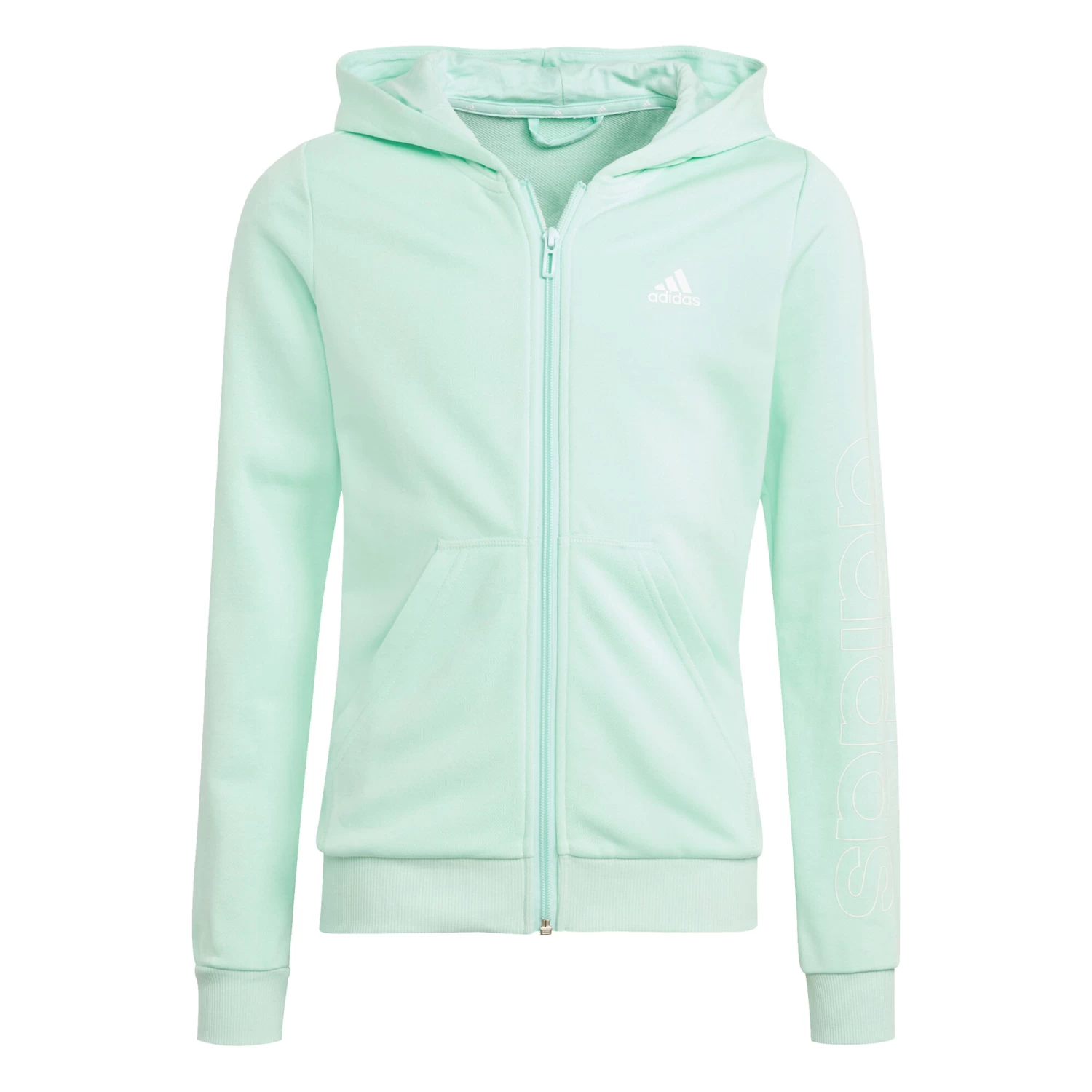 ADIDAS Essentials Linear Zip Hoodie Girls - Mint, White 1 ADIDAS Essentials Linear Zip Hoodie Girls - Mint, White