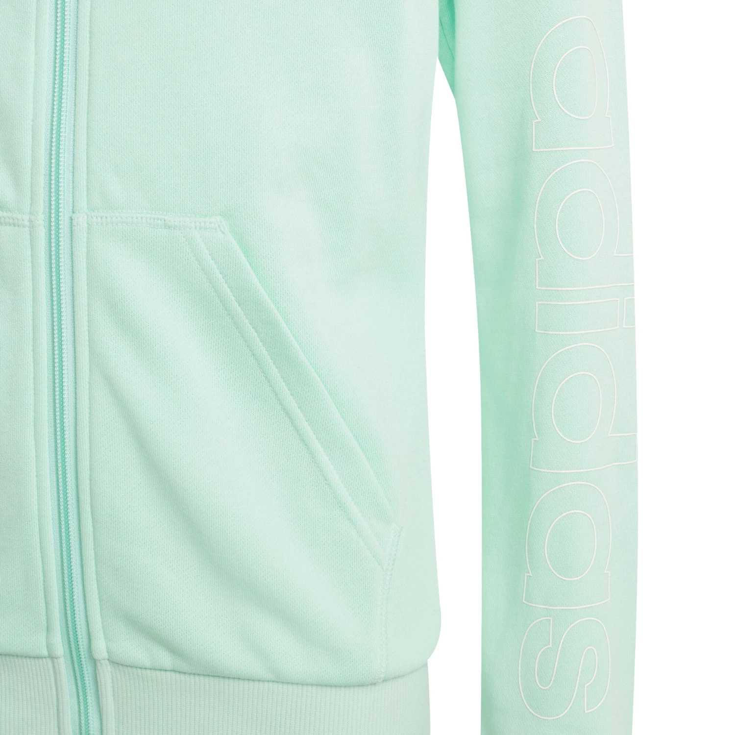 ADIDAS Essentials Linear Zip Hoodie Girls - Mint, White 3 ADIDAS Essentials Linear Zip Hoodie Girls - Mint, White - Image 3