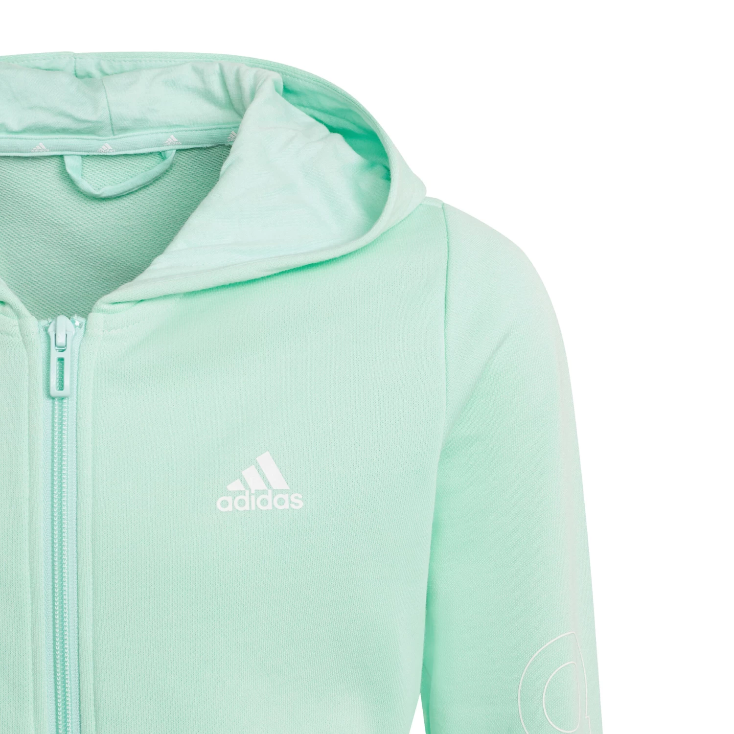 ADIDAS Essentials Linear Zip Hoodie Girls - Mint, White 4 ADIDAS Essentials Linear Zip Hoodie Girls - Mint, White - Image 4