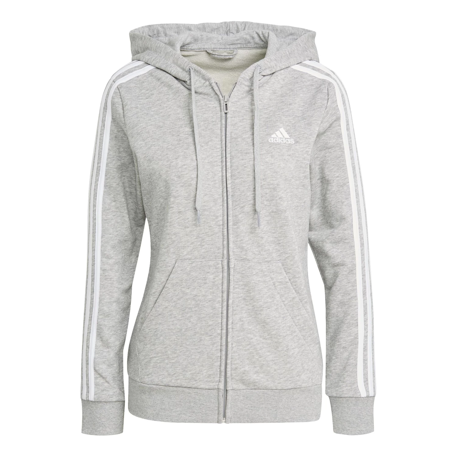 ADIDAS 3 Stripes French Full Zip Hoodie Women - Grey, White 1 ADIDAS 3 Stripes French Full Zip Hoodie Women - Grey, White